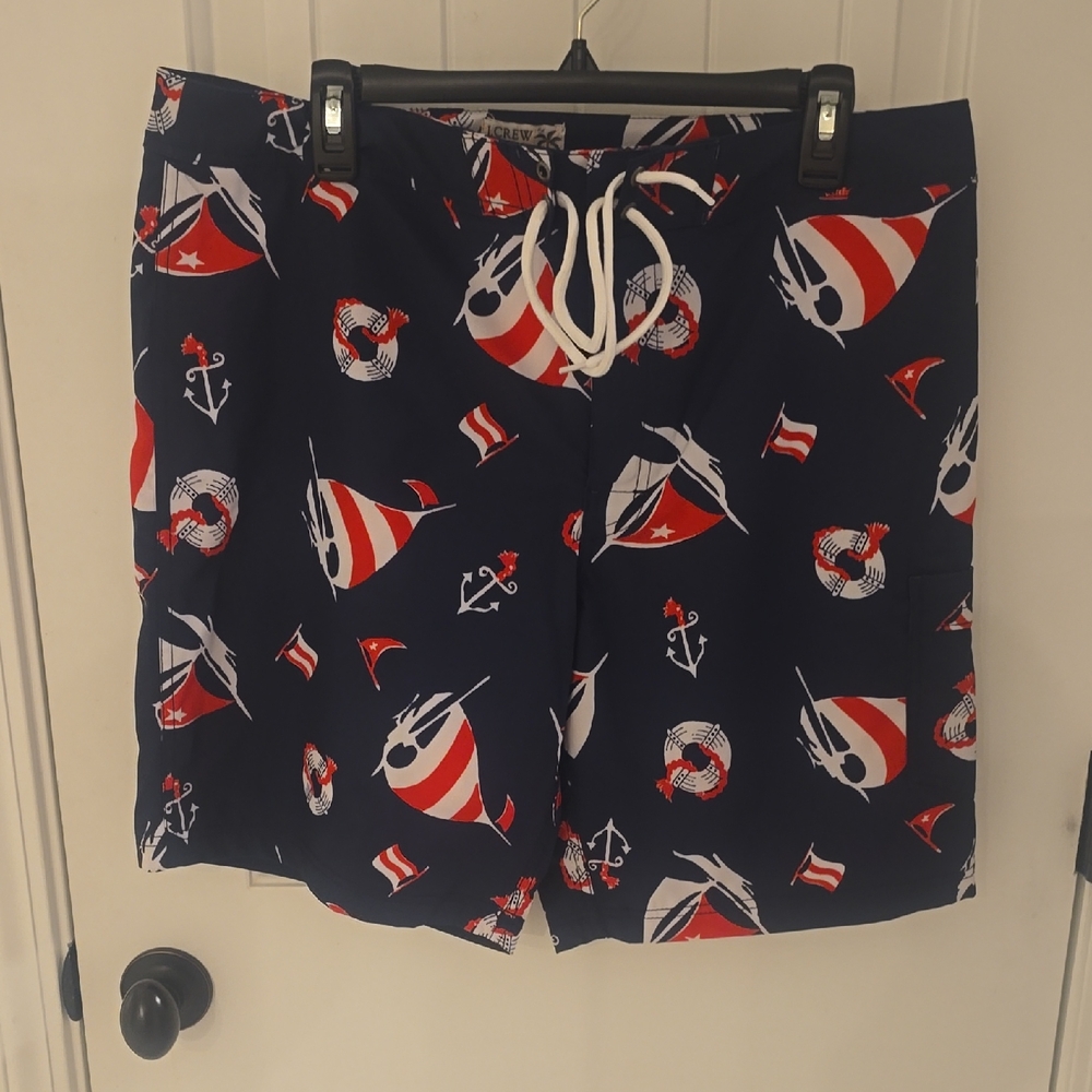 J. Crew Hybrid Shorts Blue and Red Nautical Design